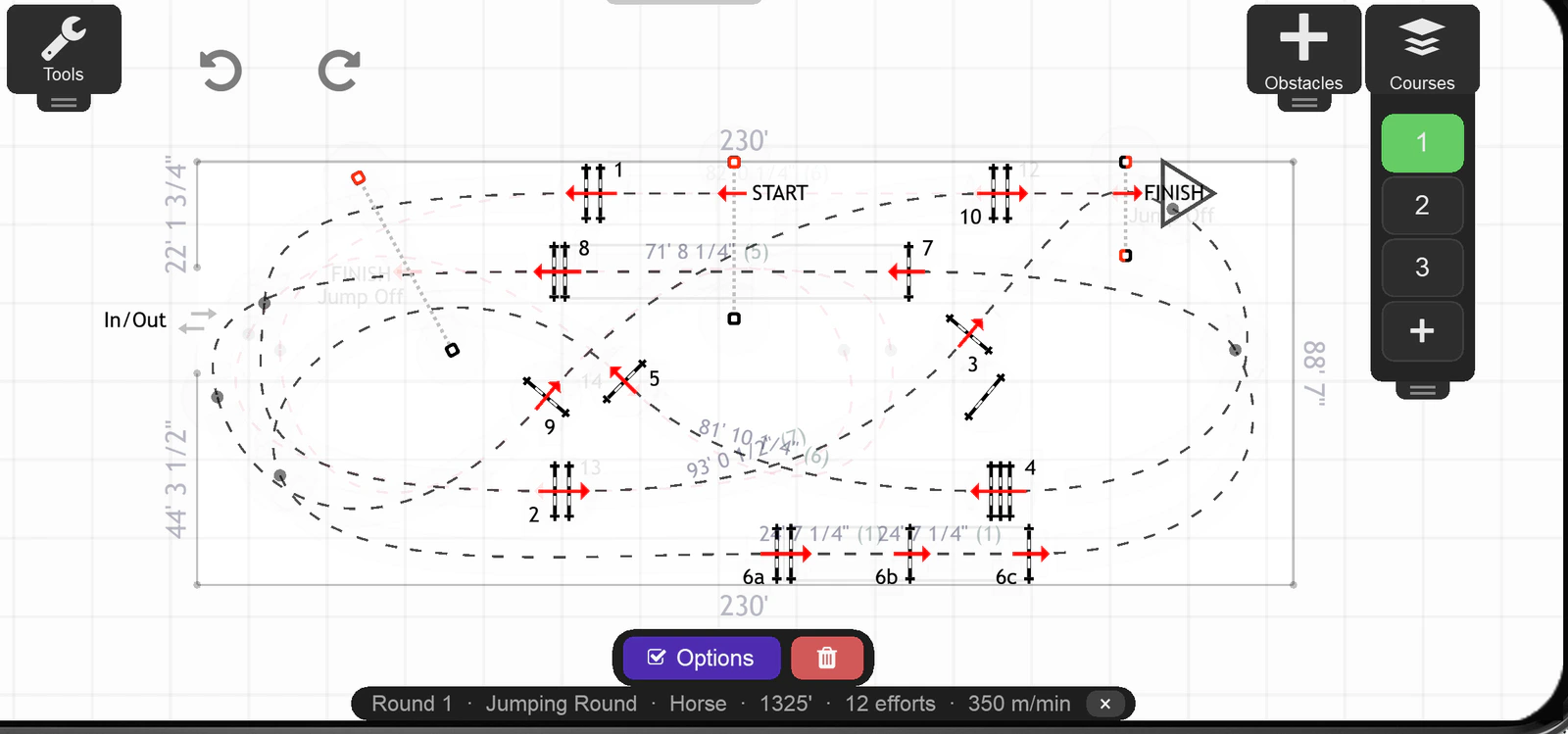 The Design view: obstacles and the track on the design