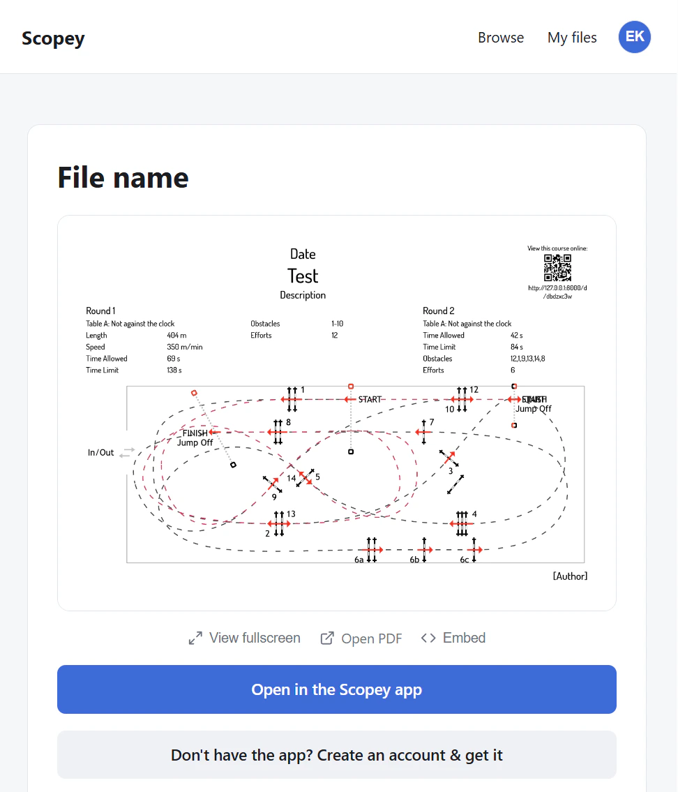 A shared course opened in a phone browser
